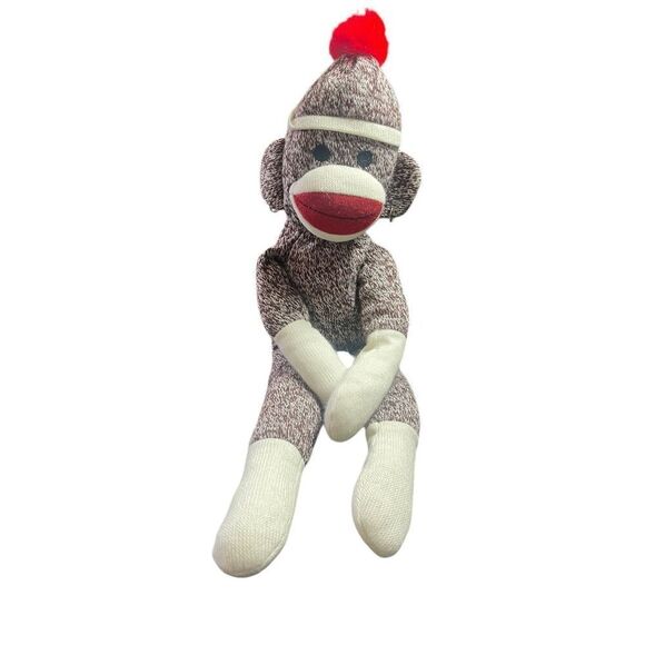 Plushland Brown Cream Red Mouth Floppy Sock Monkey Plush Stuffed Animal 20" - Picture 1 of 7